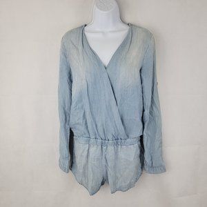 CLOTH & STONE Womens EXTRA SMALL Romper Denim Chambray BLUE Long Sleeve NWT